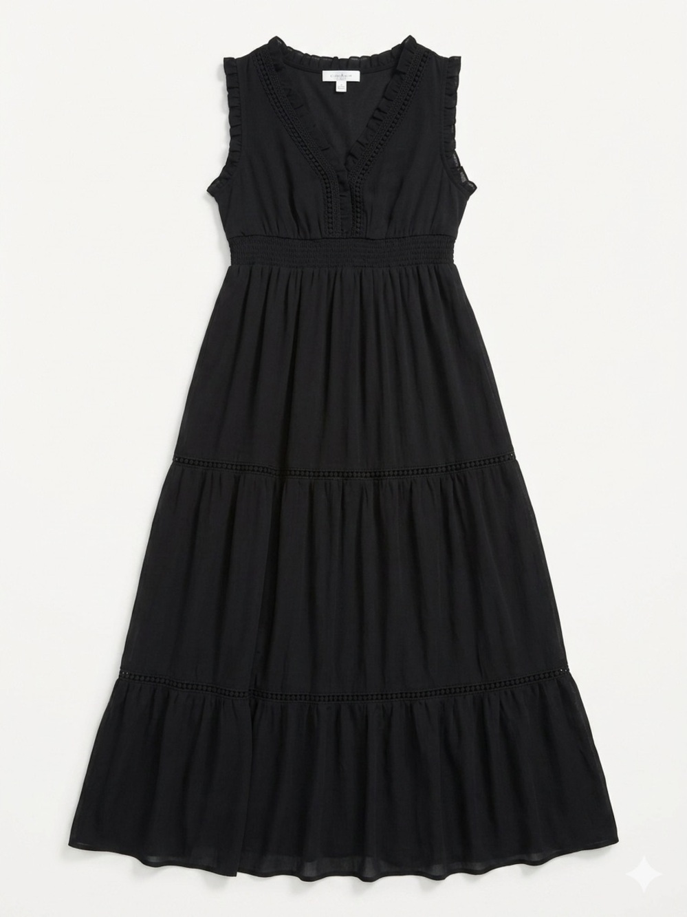 Sleeveless Black V-Neck Maxi Dress with Tiered Skirt